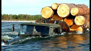 MOST CRAZY FASTEST LOGGING TRUCK CARS RUSSIAN DRIVERS FAILS OFF ROAD amp EXTREME RIVER CROSSING [upl. by Delbert]