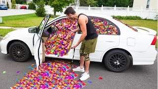 100000 FEATHERS IN FRIENDS CAR PRANK [upl. by Yehtomit187]