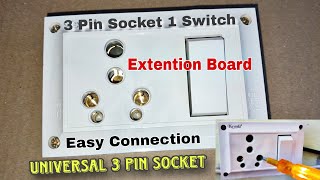 3 Pin Socket 1 Switch Connection  Connection of Switch and Socket  Extention Box Wiring Connection [upl. by Riatsala]