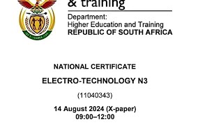 ELECTROTECHNOLOGY N3 FULL PAPER MEMO REVISION AUGUST 2024 MEMO [upl. by Ielarol]