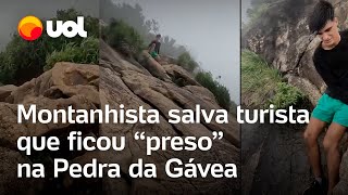 Montanhista salva turista que não conseguia descer a Pedra da Gávea no Rio veja vídeo [upl. by Tnomyar]