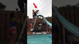 Family Helps 94yearold Veteran Slide Down Waterslide [upl. by Ecnahoy172]