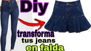 como transformar un pantalón jeans en falda de tablones De pantalón a falda tutorial denim skirt [upl. by Gombach]