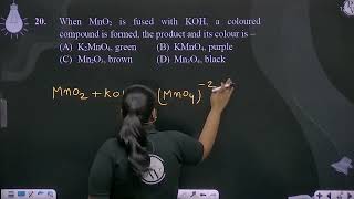 When MnO2 is fused with KOH a coloured compound is formed the product and its colour is ampndash [upl. by Boynton785]