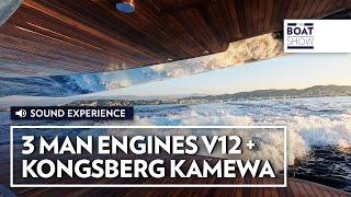 3 MAN V12 ENGINES  KONGSBERG KAMEWA WATERJET  Experience on Board  The Boat Show [upl. by Lorola91]