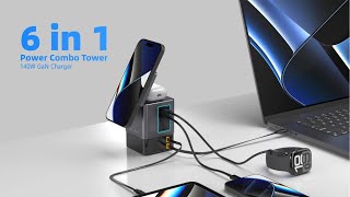 Now on Kickstarter 6 In 1 Power Combo Tower 140W Gan Charger [upl. by Gavrila]