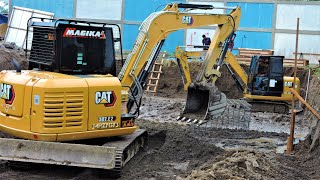 CAT 305E Mini Excavator Digging Footplate Foundation Construction [upl. by Akedijn]