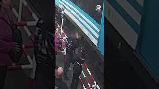 Man almost gets run over by train while staring at phone news train closecall argentina phone [upl. by Bass]