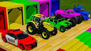 TRANSPORTING FIVE COLOR DODGE LAMBORGHINI VOLKSWAGEN CHARGER MINI RIGITRAC Farming Simulator 22 [upl. by Jared]