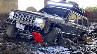 110 Scale Gmade GS02Famp Axial SCX10 2 Jeep Cherokee XJ offroad Driving Mud Rescue Action 4X4 RC Car [upl. by Hamlen]