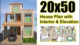 20x50 House plan with Interior amp Elevation 2019 [upl. by Phillipp121]