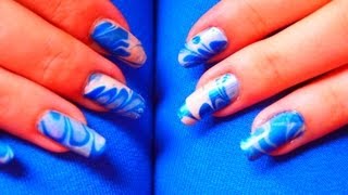 Tutoriel nail art 6   Water marble bleu et blanc [upl. by Aihsile464]