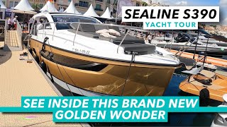 Sealine S390 yacht tour  See inside this brand new golden wonder  Motor Boat amp Yachting [upl. by Aikym]