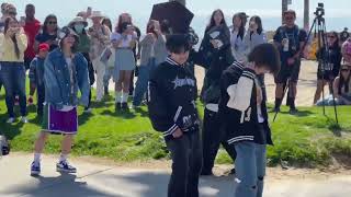 Sangwon amp Jj dancing to Mmmh by EXO Kai Trainee A first busking at Venice Beach in LA [upl. by Eyatnod]