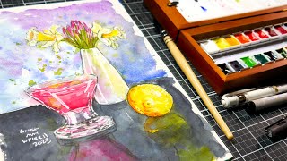 Loose Still Life with Fancy New Watercolors [upl. by Llertnek]