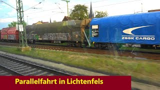 Bahnhof Lichtenfels Parallefahrt aus RB24 agilis➡️Coburg gefilmt🎥 mit Güterzug in Lichtenfels [upl. by Nauhs169]