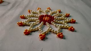 Beads Craft Ideas  Moti Flower  Beaded Decoration flower  Beads Rangoli DesignDiy craft [upl. by Neu838]