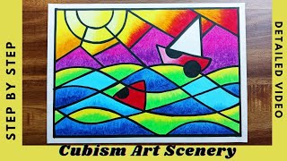 HOW TO DRAW CUBISM ART  CUBISM ART SCENERY DRAWING  ABSTRACT ART DRAWING [upl. by Jacklin]