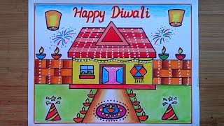 Diwali DrawingHappy Diwali DrawingDiwali Festival DrawingHow To Draw Diwali Poster Drawing Easy [upl. by Marlane]