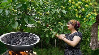 How to harvest walnut and make jam in the village  Traditional Azerbaijani Walnut Jam [upl. by Ecnar767]