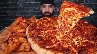 ASMR TRIPLE CHEESE TRIPLE PEPPERONI PIZZA AND WINGS WITH RANCH MUKBANG [upl. by Ajak]