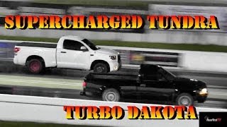 New Tundra Record  Supercharged TRD Tundra v Turbo Dakota  14 Mile Drag Race  Road Test TV ® [upl. by Eveivaneg4]