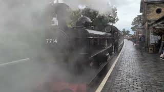 Pannier tank 7714 departing Arley station [upl. by Aneerahs]