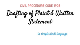 Drafting  Plaint and Written Statement in Hindi  Civil Procedure Code 1908 [upl. by Waite437]