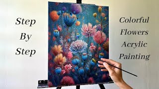 How to PAINT Colorful Flowers  ACRYLIC PAINTING 🌸 [upl. by Shornick]