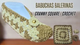 33 Pantuflas Slipper a Crochet con Cuadro de la Abuela – Los Mejores Diseños de babuchas Balerinas [upl. by Altheta]