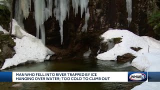 Man who fell into river trapped by ice hanging over water too cold to climb out [upl. by Yasdnyl]