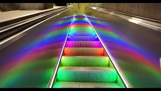 Sweden Stockholm Central subway station rainbow escalator walkalator and elevator ride [upl. by Yenffit205]