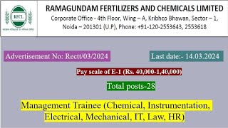 RFCL Recruitment 2024  Management Trainee MT  Ramagundam Fertilizers amp Chemicals Ltd I [upl. by Lambart360]