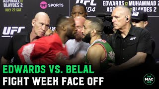 Leon Edwards fails to make Belal Muhammad flinch at Face Off  UFC 304 [upl. by Jerroll]