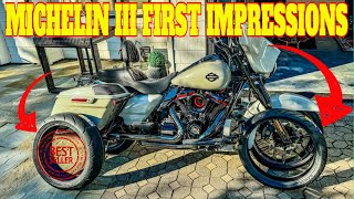 MICHELIN COMMANDER III TIRES ON A HARLEY DAVIDSON BAGGER FIRST IMPRESSIONS harleydavidson [upl. by Attah903]