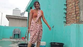 Low Saree  saree vlog  desi saree vlog navel  washing clothes vlog saree [upl. by Norad]