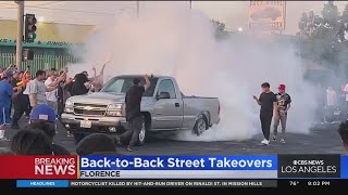 Backtoback street takeovers in South LA cause havoc inconvenience [upl. by Balough331]