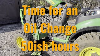 Time for an engine oil change  50ish hours  John Deere 2025R 2022 [upl. by Gilges]