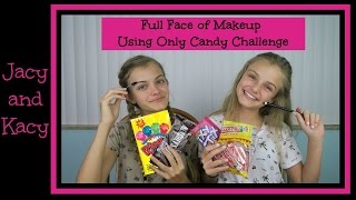 Full Face of Makeup Using Only Candy Challenge  Jacy and Kacy [upl. by Aitnic269]