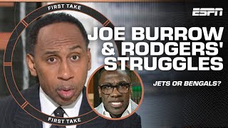 Stephen A amp Shannon Sharpe debate 🍿 JOE BURROW or AARON RODGERS more disappointing  First Take [upl. by Alleyn]