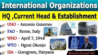 International Organisations amp Headquarters  Chairman  Current Affairs 202425  GK Tricks current [upl. by Suchta617]