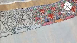 Mithila painting cotton saree border design [upl. by Tilly]