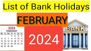 List of Bank holidays February 2024 February 2024 Bank Holidays In India [upl. by Cila]