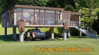 Casa en Desnivel  17X15 250 metros  Vidriada Para Terreno en Pendiente [upl. by Ahseile413]