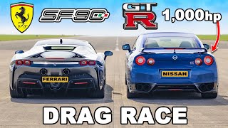 Ferrari SF90 v 1000hp Nissan GTR DRAG RACE [upl. by Stannwood575]