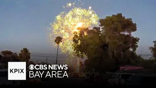 Widespread illegal fireworks shows spark blazes around the bay [upl. by Notlew]