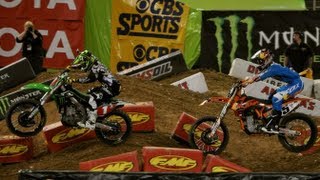 Supercross Minneapolis 450 Main Event Battle for First 4132013 [upl. by Lovato557]