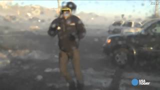 Reporter rocked by 80 mph wind gusts [upl. by Arinayed421]