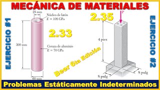 PROBLEMAS ESTÁTICAMENTE INDETERMINADOS  233 y 235 Beer Johnston 6ta Ed  Mecánica de Materiales [upl. by Lyram]