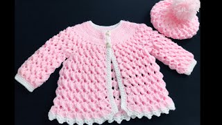 Crochet Baby Sweater Jacket amp Crochet Baby Hat Set EASY NB to 6yrs How to crochet Crochet for Baby [upl. by Eduard500]